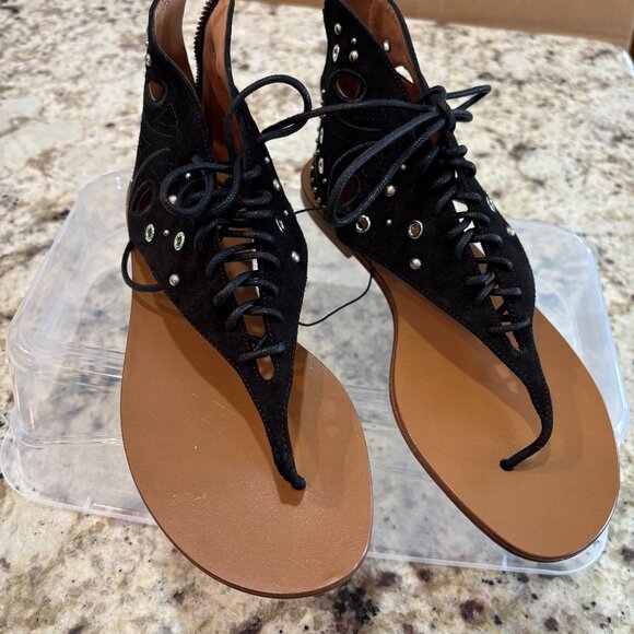 IRO Nilow Black Leather Suede Flat Sandal Shoes  Sz Eu 37  US 6.5 NEW - Picture 1 of 7